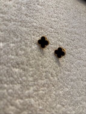 Gold and Black Clover Stud Earrings